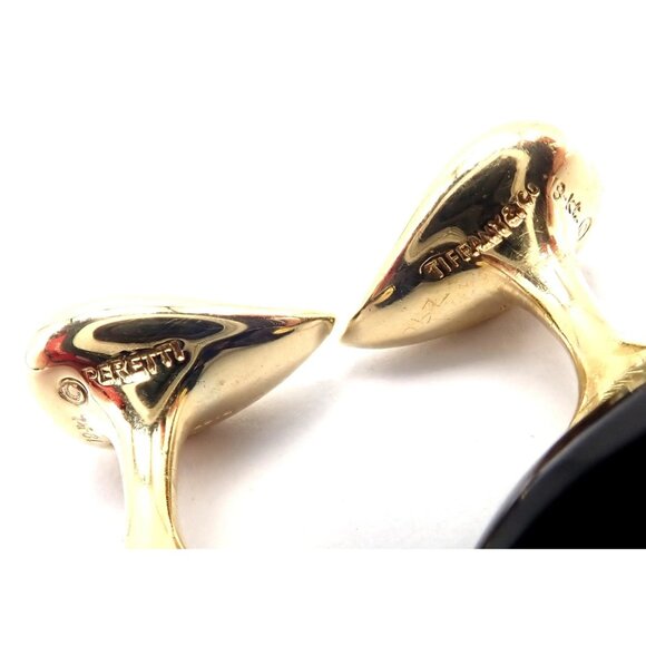 Authentic! Tiffany & Co Peretti 18k Yellow Gold Black Onyx Teardrop Cufflinks - Picture 8 of 11